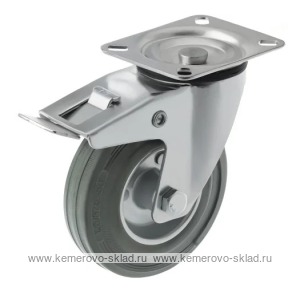 Поворотное колесо с серой резиной и тормозом SCB 80 f new